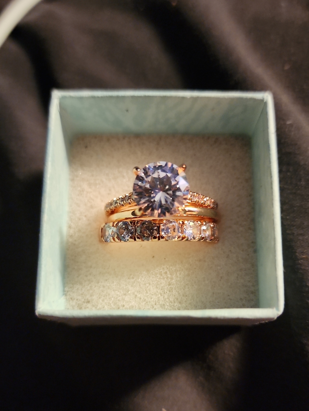 3-Piece Rose Gold Bridal Ring Set with Clear Center Stone - Size 8!